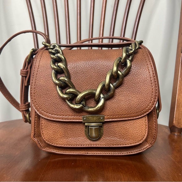 Deux Lux Handbags - Anthropologie Deux Lux brown vegan leather bag, brass color hardware & chain